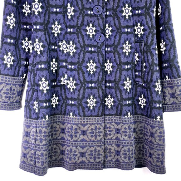 Twin-Set Simona Barbieri Royal Blue Geometric Snowflakes 100% Italian Wool Coat - Picture 5 of 12